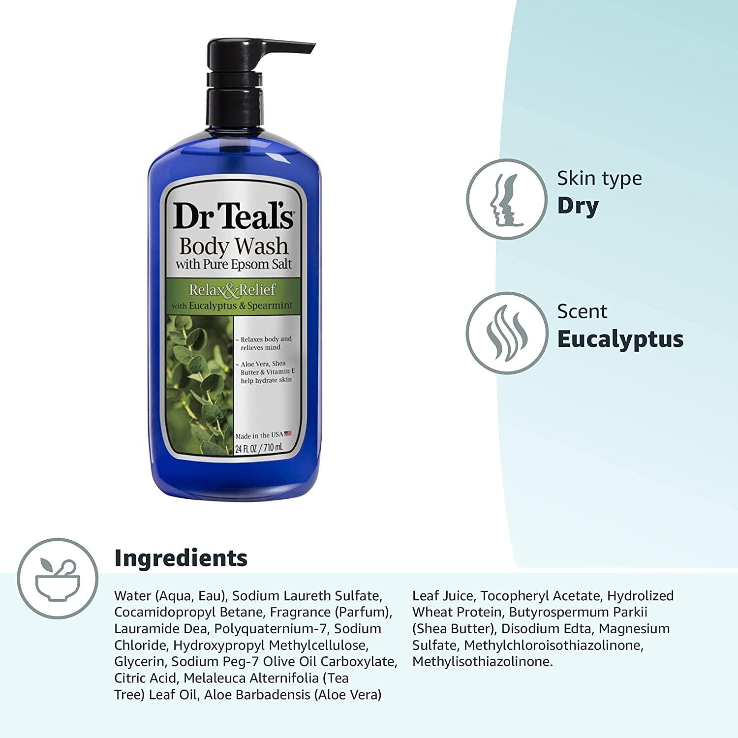 Dr Teal's Ultra Moisturizing Body Wash Relax and Relief with Eucalyptus Spearmint, 24 Fluid
