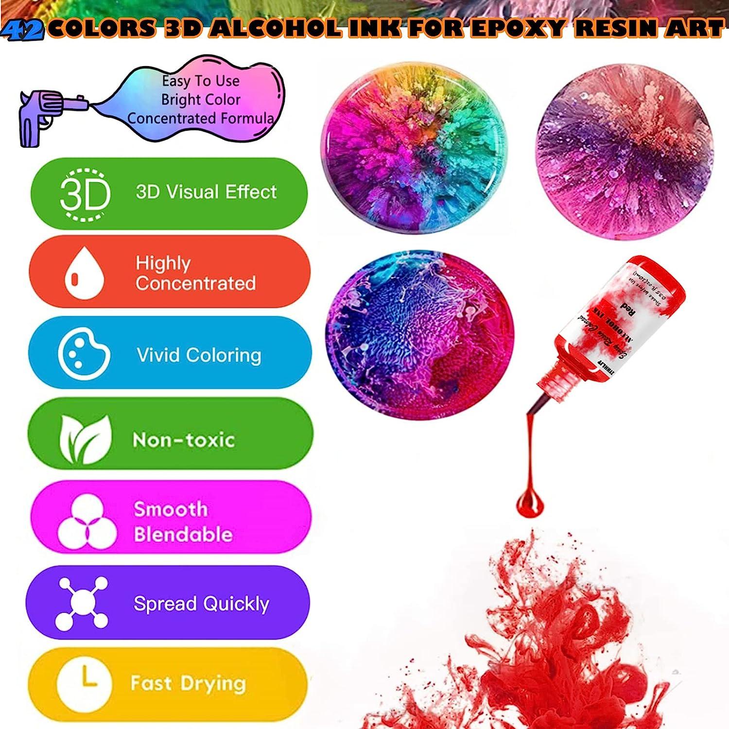 Alcohol Ink Set 42 Bottles Vibrant Colors High Concentrated Alcohol-Based  Ink, Concentrated Epoxy Resin Paint Colour Dye, Great for Resin Petri Dish,  Painting,Tumbler Cup Making,Coaster,10ml Each