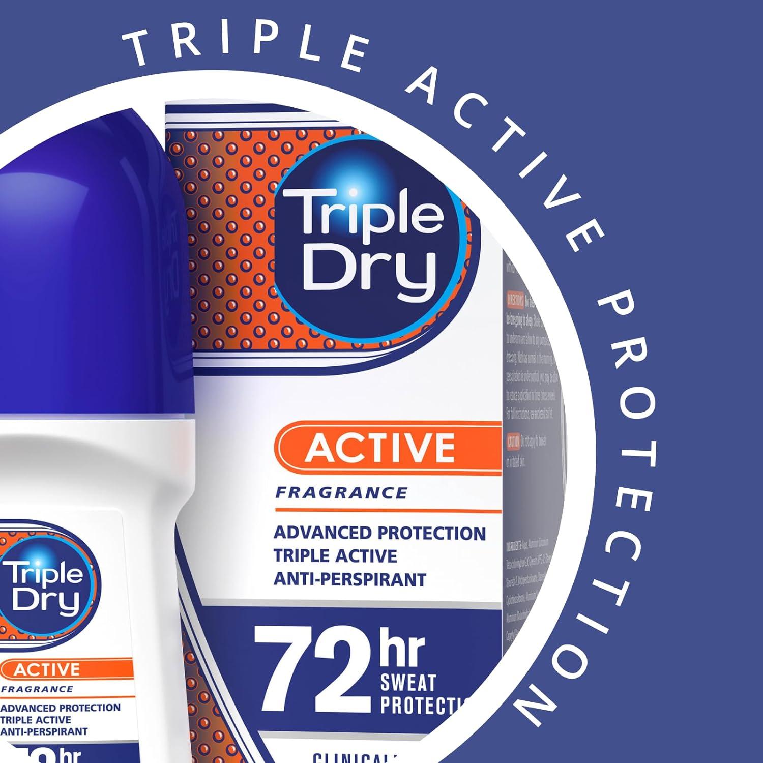Triple Dry Men Active Fragrance AntiPerspirant Roll On 50ml 72