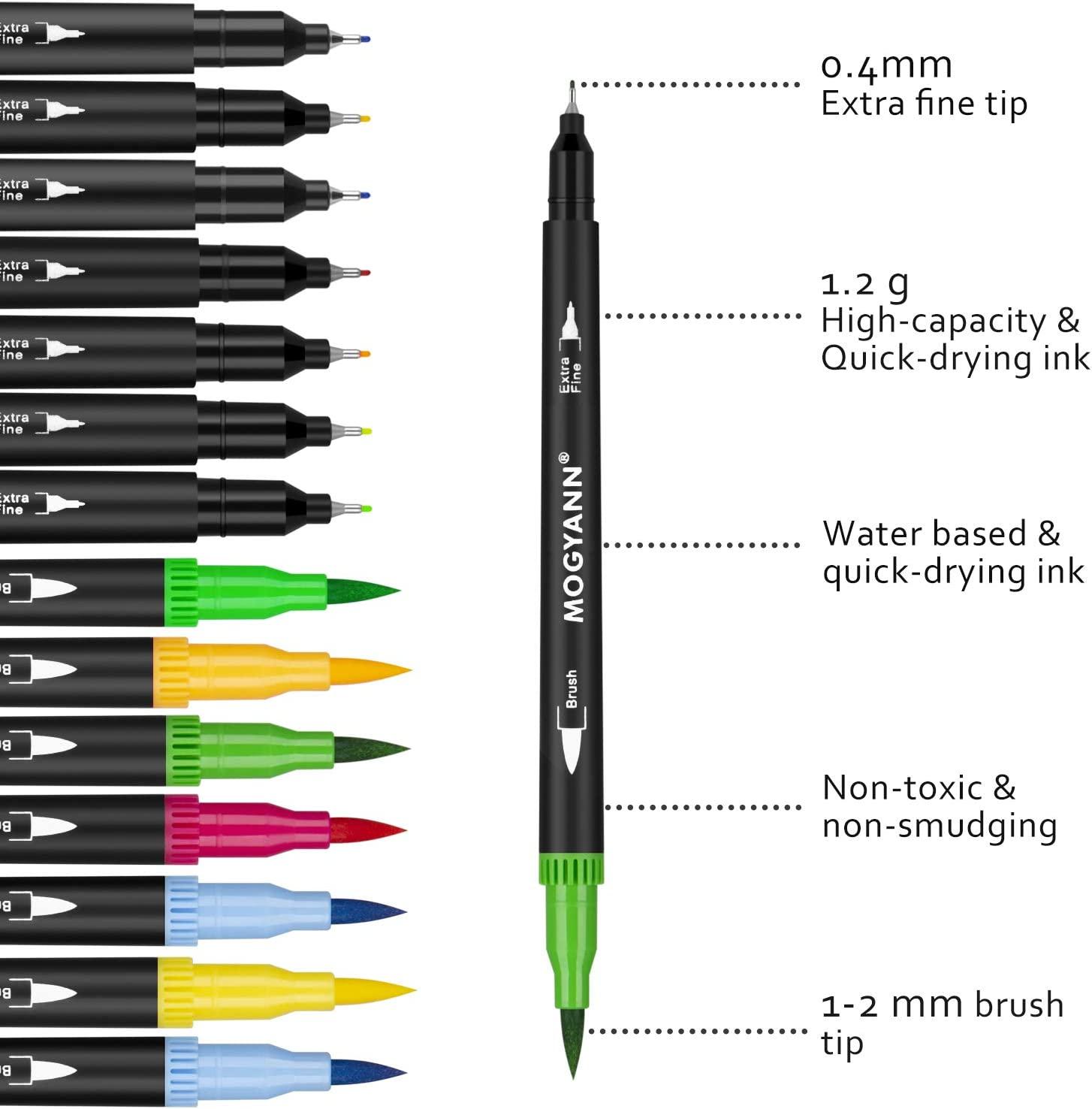 Mogyann Markers for Adult Coloring 72 Coloring Pens Dual Tip Brush Markers  for Coloring Books