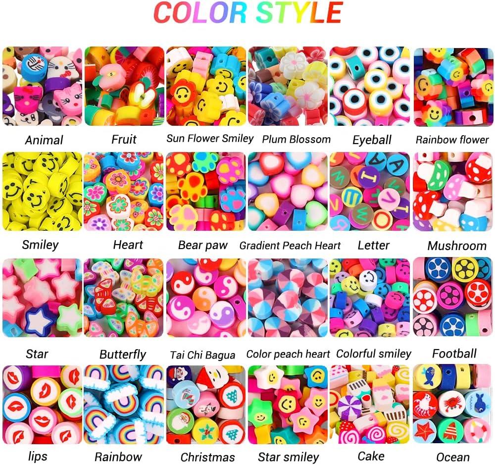 JOICEE 480PCS Fruit Flower Polymer Clay Beads, 24 Style Cute Smiley Heart  Mushroom Clay Beads Charms for Jewelry Necklace Earring Making, DIY Bracelet  Making Kit Accessories for Women Girls