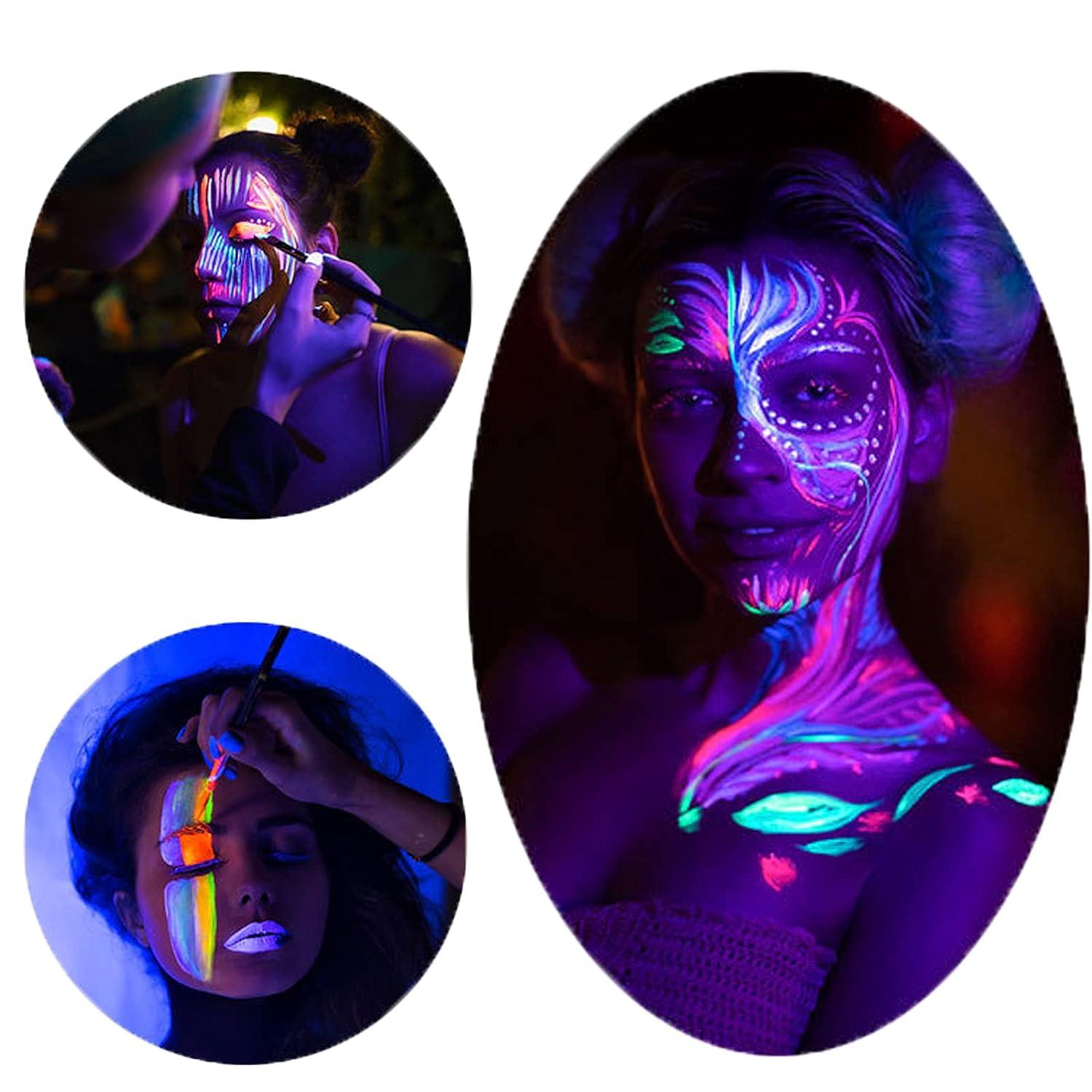 Felico UV Face Paint Kit, Glow in The Dark Paint, Neon Fluorescent Body Painting 8 Bright Colors Professional Brush, Water Based Black Lights Makeup
