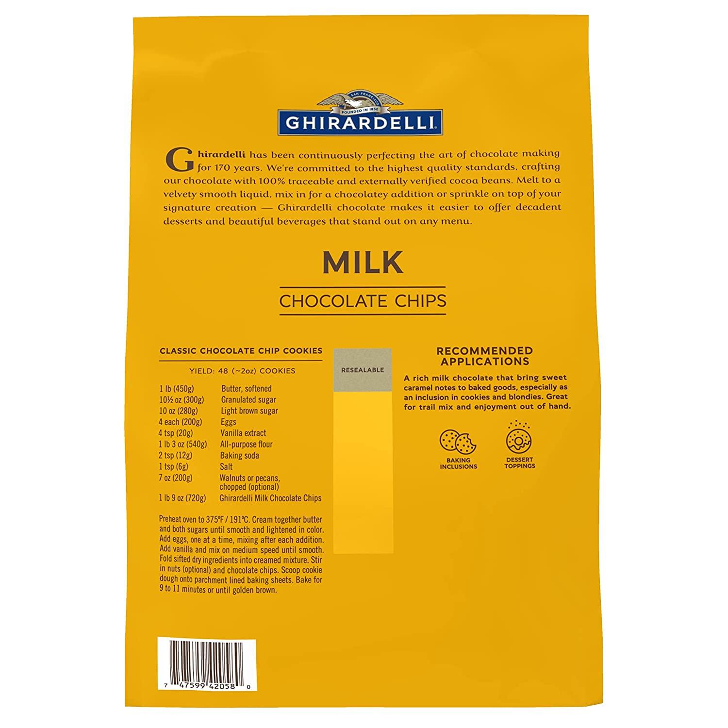 Ghirardelli Milk Chocolate Chips 5 lb Bag 800 Chips per lb Pack of 1