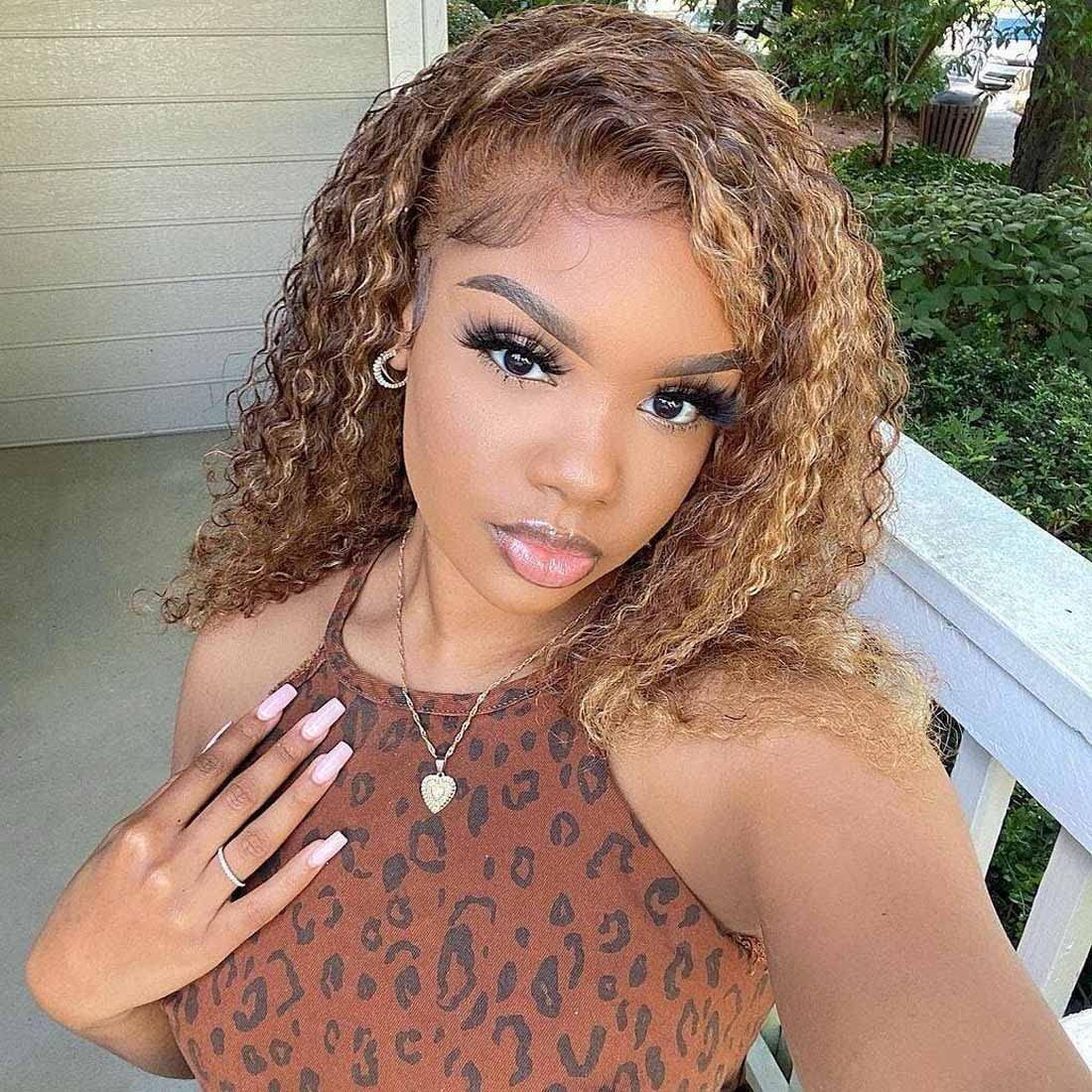 Beauty Forever #TL412 Curly Highlight Lace Front Wig Human Hair,10A  Brazilian Remy Hair Honey Blonde 13x4 Lace Frontal Wigs for Black Women Pre  Plucked 150% Density 22 inch 22 Inch #TL412 curly