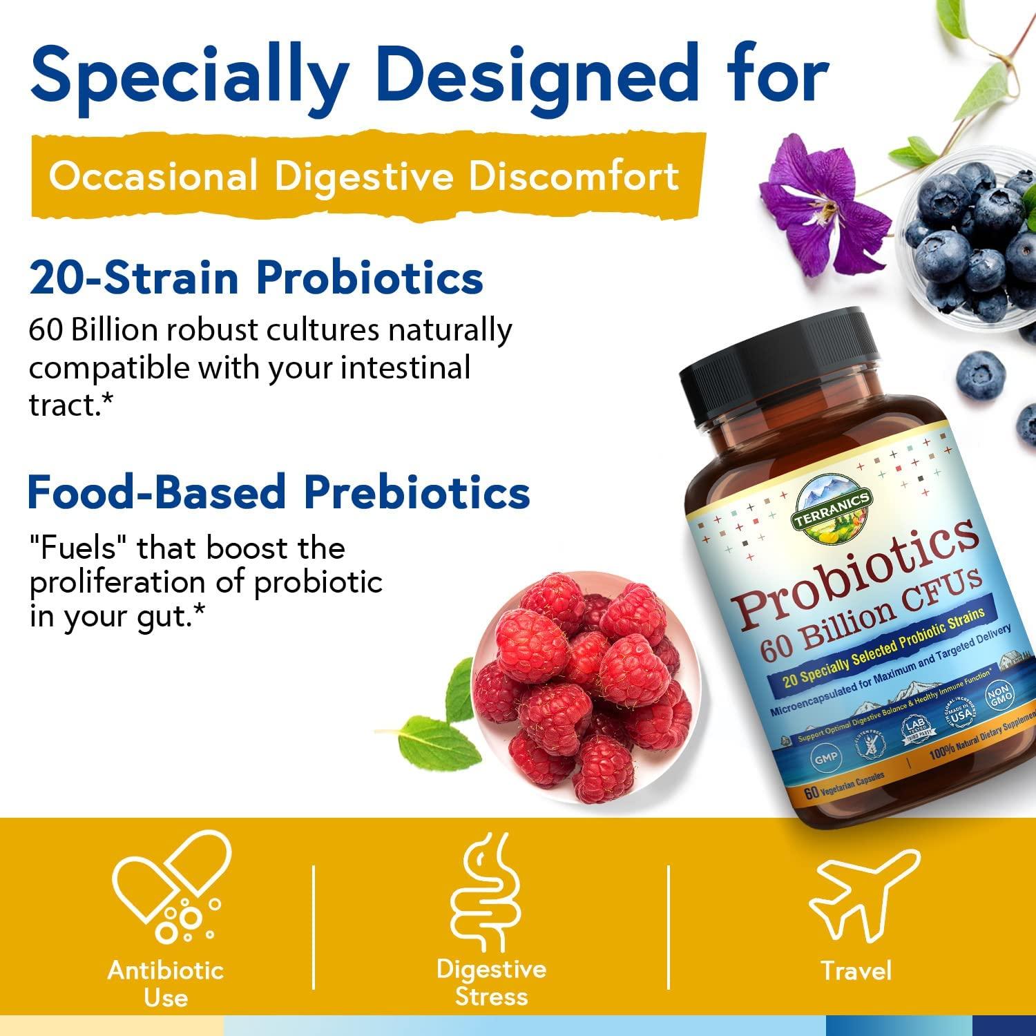 Terranics Probiotics 60 Billion CFU 20 Strains Digestive & Immune