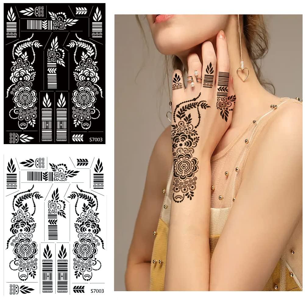 PPVWEY 12 Sheets Large Henna Tattoo Stencils Kit Hand Arm Temporary Tattoo  Stickers Airbrush Indian Arabian Tattoo Template for Women Girls Body Paint