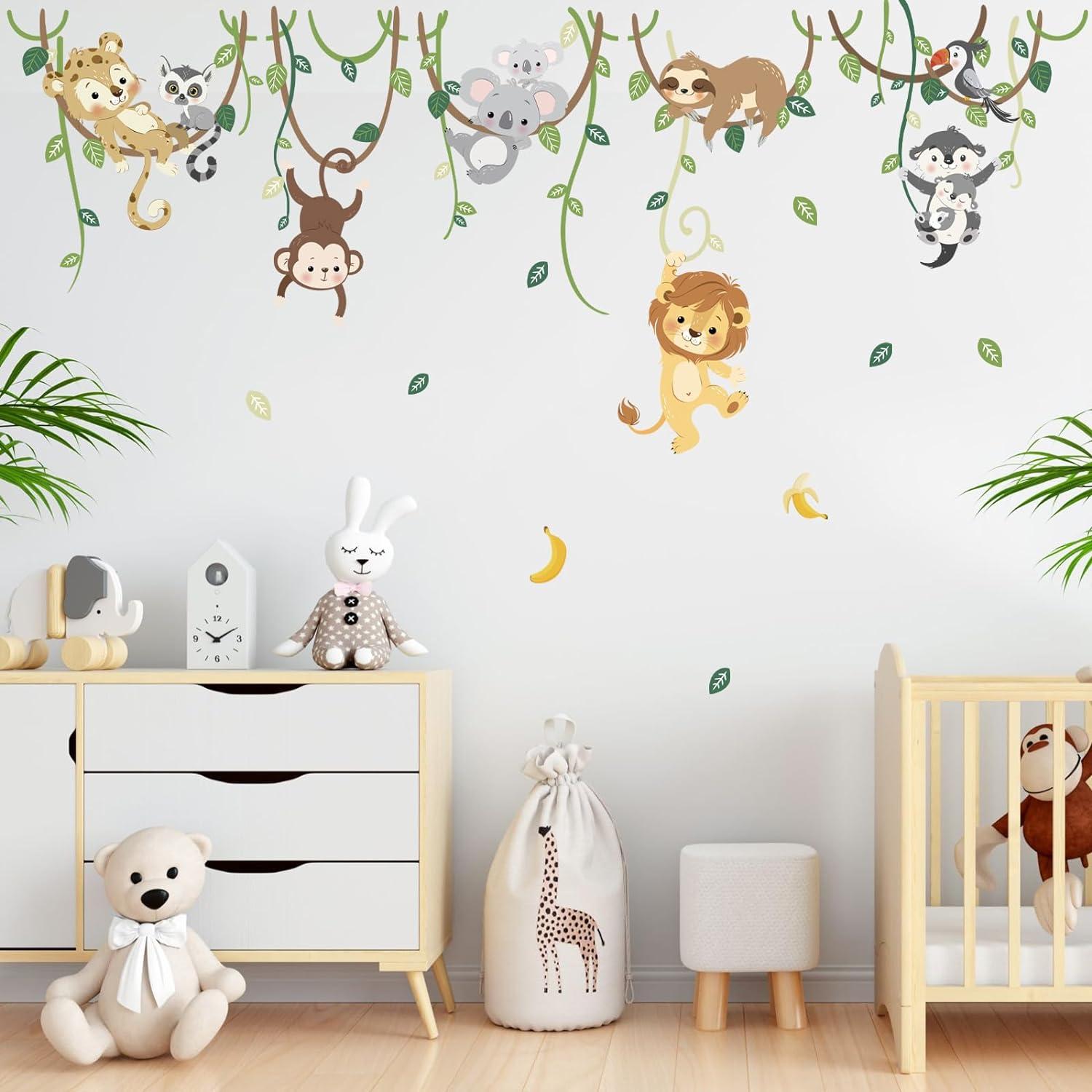 Decalmile 2 Packs Of Jungle Animals Tree Wall Decals Monkey Elephant Giraffe Lion Safari Wall Stickers Kids Room Baby Nursery Bedroom Wall Decor - View #10