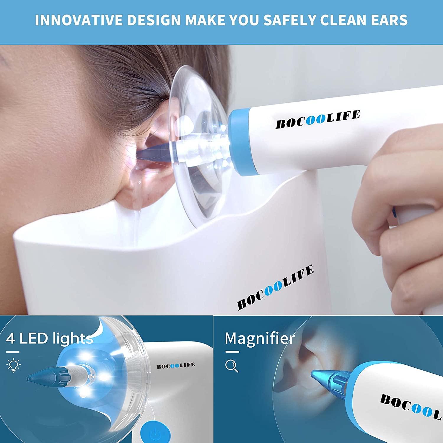 BOCOOLIFE Electric Ears Cleaner, Rechargeable Earwaxs Removal Kit, Ear