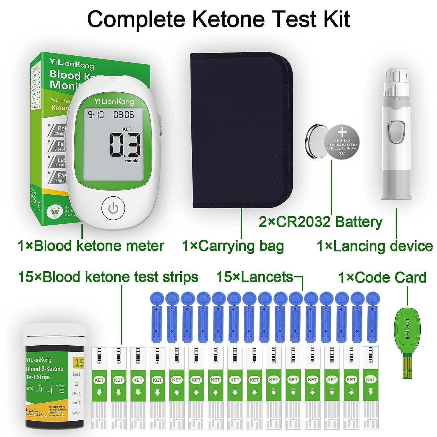 Blood Ketone Meter And 15 Blood Ketone Test Strips & 15 Lancets. Ketone  Monitor Kit For Ketogenic Diet. Keto Test Check Ketosis. 5 Second Fast Get  Results Blood Ketone Test Kit