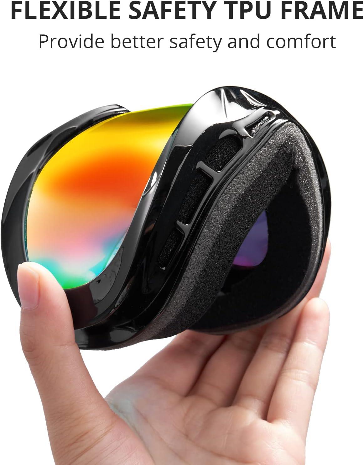 AKASO Kids Ski Goggles for Youth, Kids, Anti-Fog, 100% UV Protection, Double-Layer  Spherical Lenses Black Frame / Grey Lens With Revo Red (Vlt 12%)