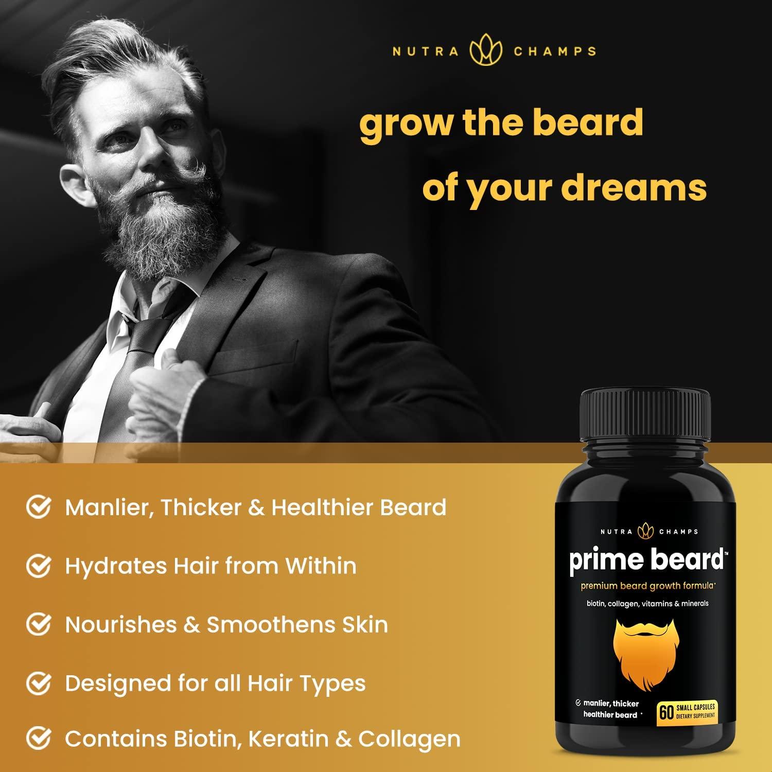 Beard Growth Vitamins for Men Biotin, Collagen & Saw Palmetto