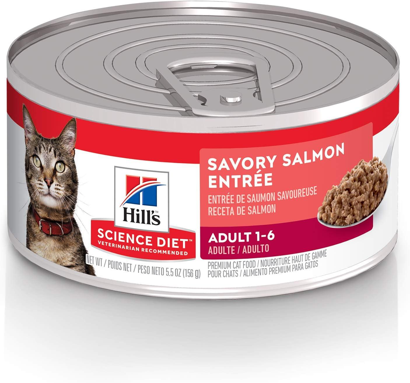 Hill's Science Diet Adult Canned Cat Food Savory Salmon Entr e 5.5 oz 24  Pack wet cat food & Dry Cat Food Adult Perfect Weight for Healthy Weight & Weight  Management Chicken