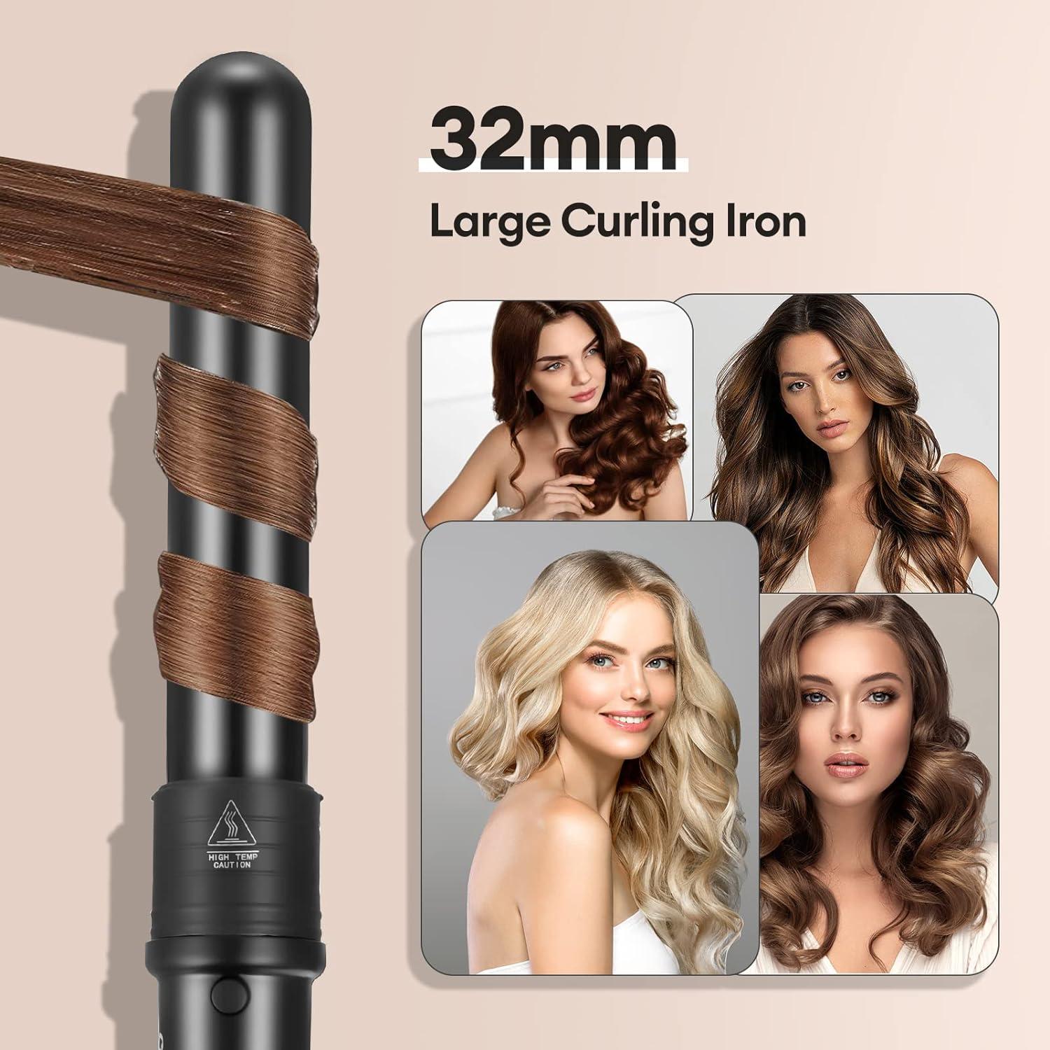 CkeyiN 32mm Professional Ceramic Curling Wand for Long Beach Waves