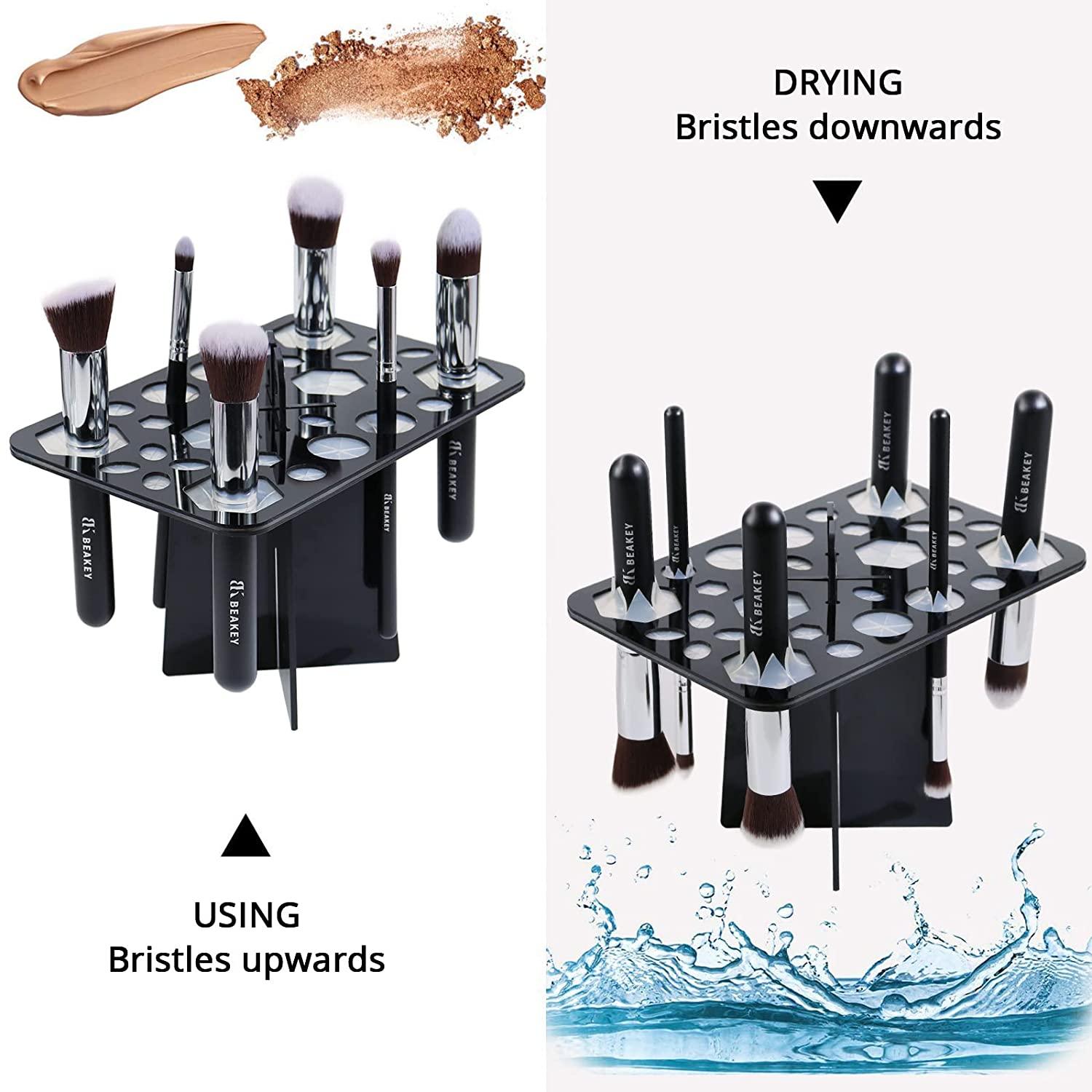 BEAKEY Makeup Brush Drying Rack, BEAKEY Collapsible Makeup Brush Holder 28  Holes Makeup Brush Dryer stand - Black 28 Holes/Black