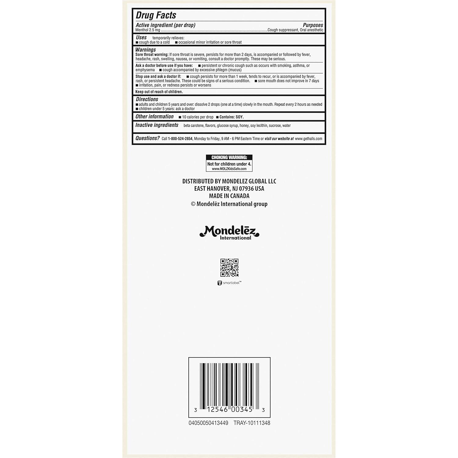 HALLS Throat Soothing Honey Vanilla Cough Drops 12 Bags of 30 Drops (360 Total Drops)