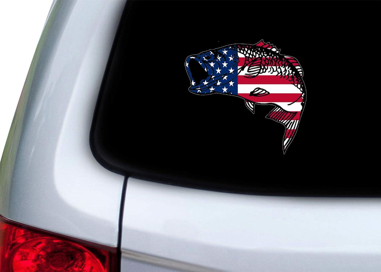 Rogue River Tactical Bass Fish USA Flag Sticker Decal Fishing Bumper Sticker  Fish Patriotic United Auto Decal Car Truck Boat RV Real Life Rod Tackle Box