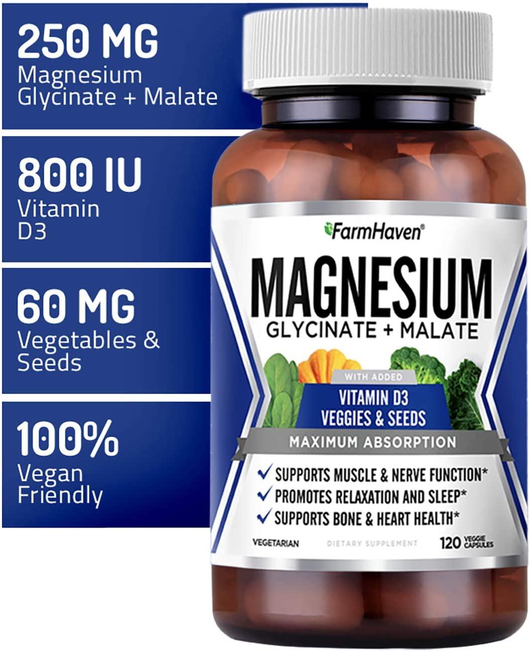 FarmHaven Magnesium Glycinate & Malate Complex w/ Vitamin D3, 100