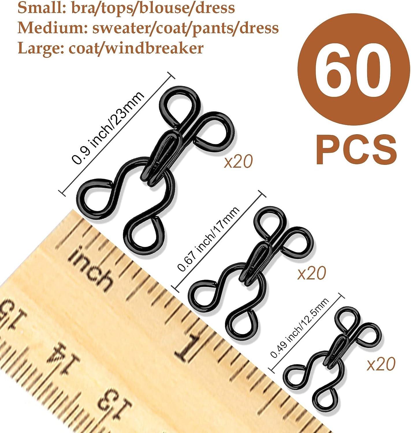 KACOLA 60 Set Sewing Hook and Eye Latch for Clothing, Bra Hooks  Replacement, Large Hooks and Eyes Clasps for Clothing, Sewing DIY Craft, 3  Sizes 23/17/12.5mm, Black and Silver