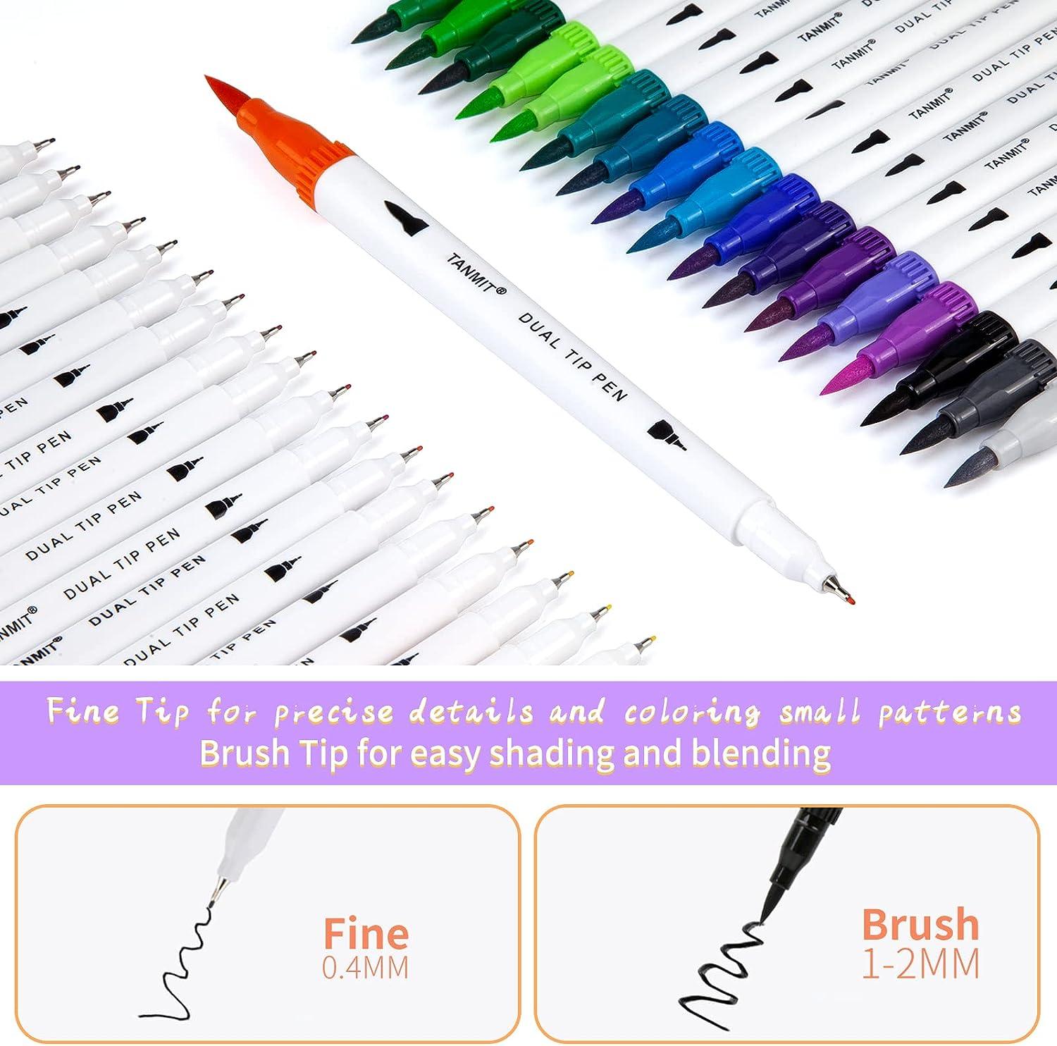 Dual Brush Marker Pens for Coloring Books Tanmit Fine Tip Set for