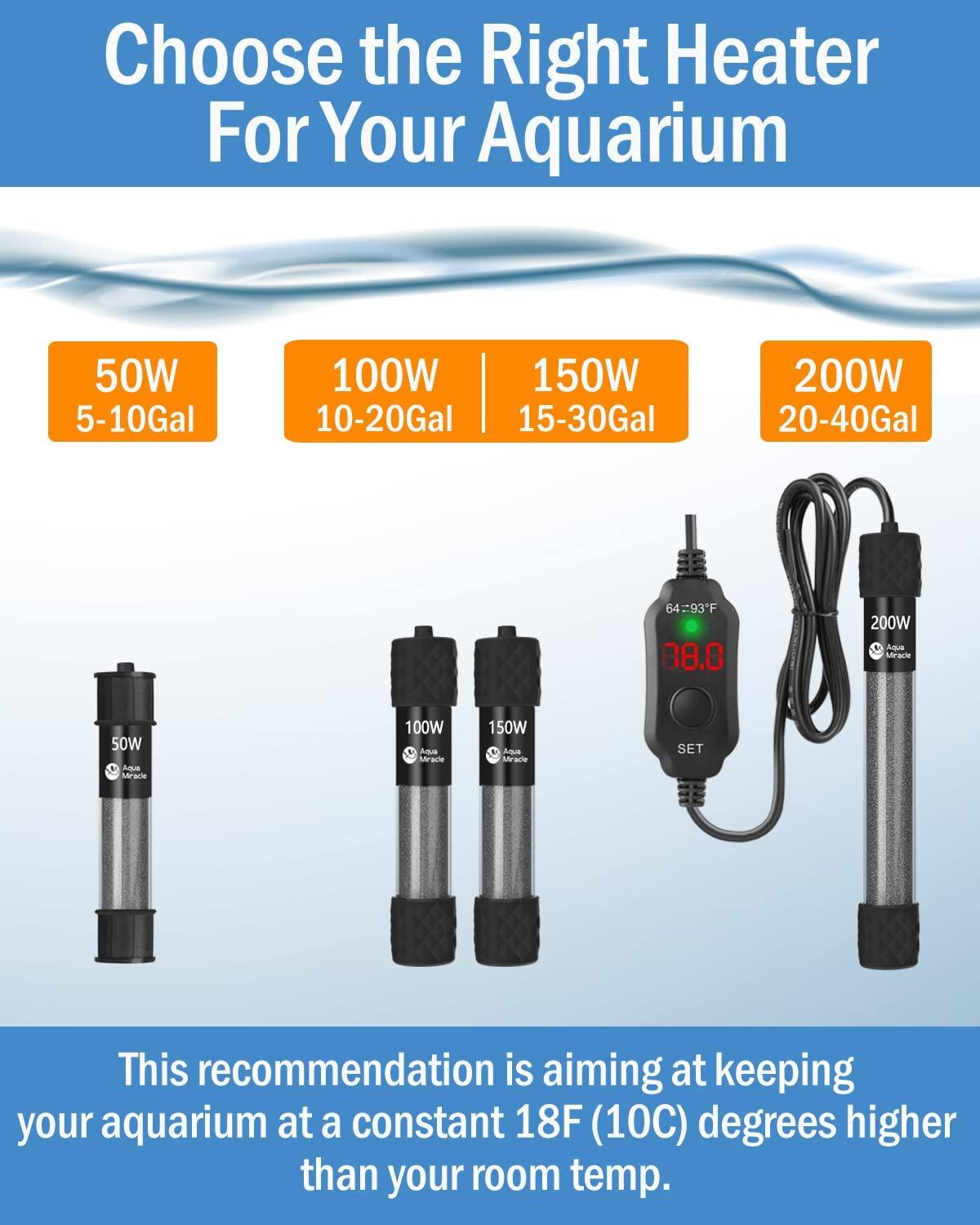 AquaMiracle Adjustable 100W Aquarium Heater Submersible Fish Tank Heater  Super Short Aquarium Heater with LED Digital Display Thermostat, for Tanks
