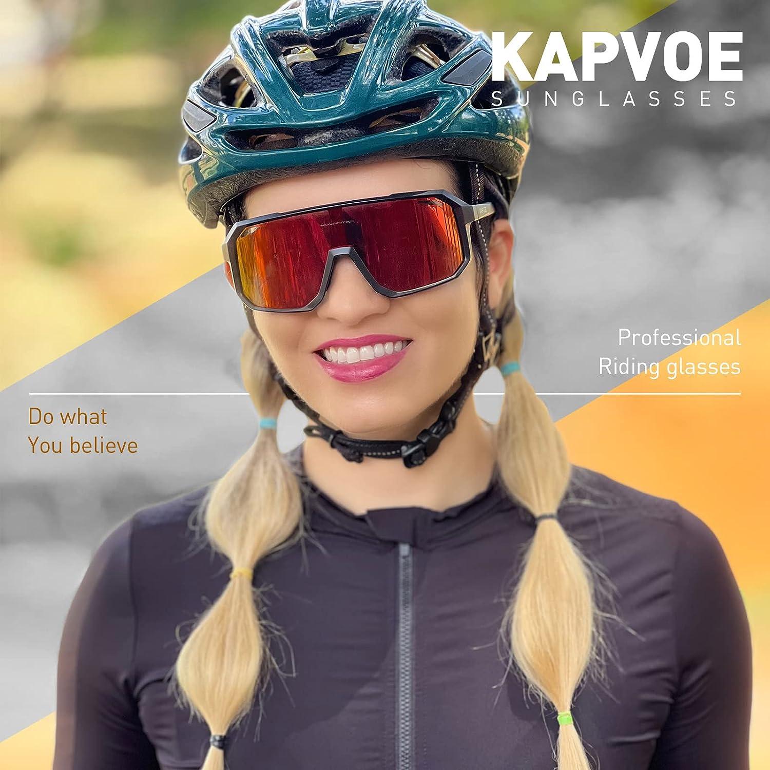 KAPVOE Polarized Cycling Glasses with 3 Interchangeable Lenses TR90 Sports  Sunglasses Women Men 01