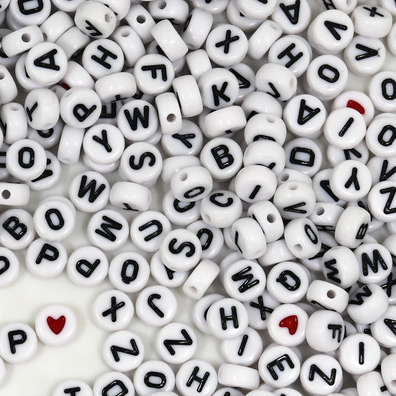 WangLaap 1450Pcs Letter Beads, Acrylic 4x7mm Round Letter Beads Kits, Alphabet  Beads A-Z and Red Heart Black Star Beads for Bracelets Necklaces DIY  Jewelry Making (White)