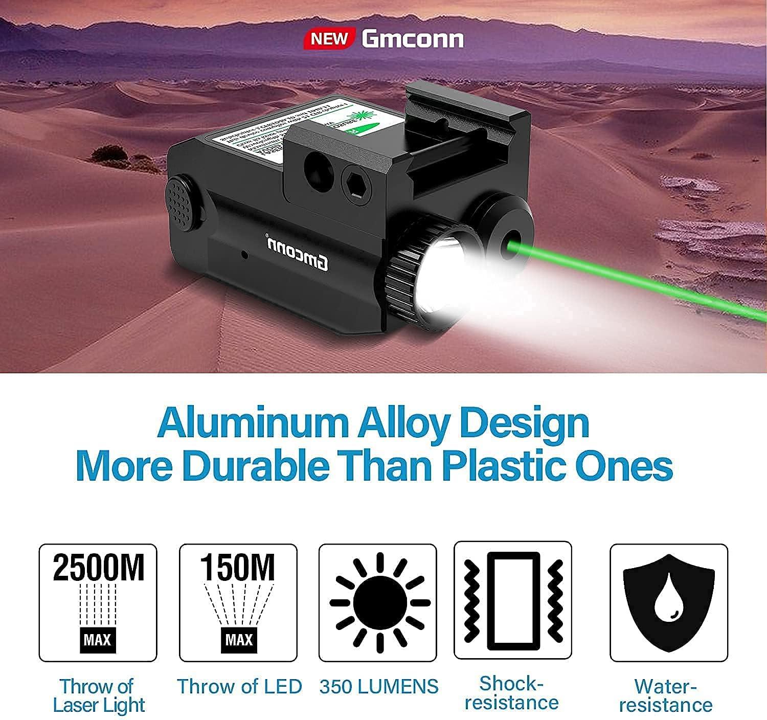 Gmconn Tactical Flashlight Green Laser Combo 350 Lumens Rechargeable