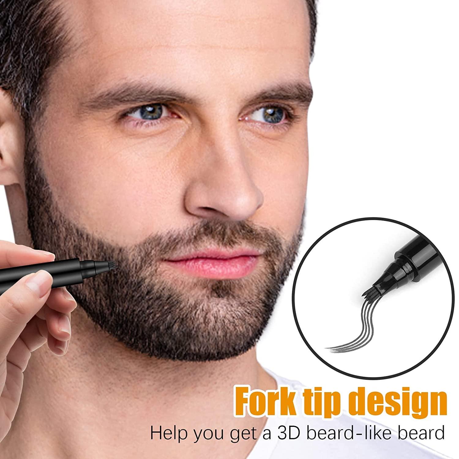 Beard Pencil Filler For Men with Bristle Beard Brush, Water Proof Micro