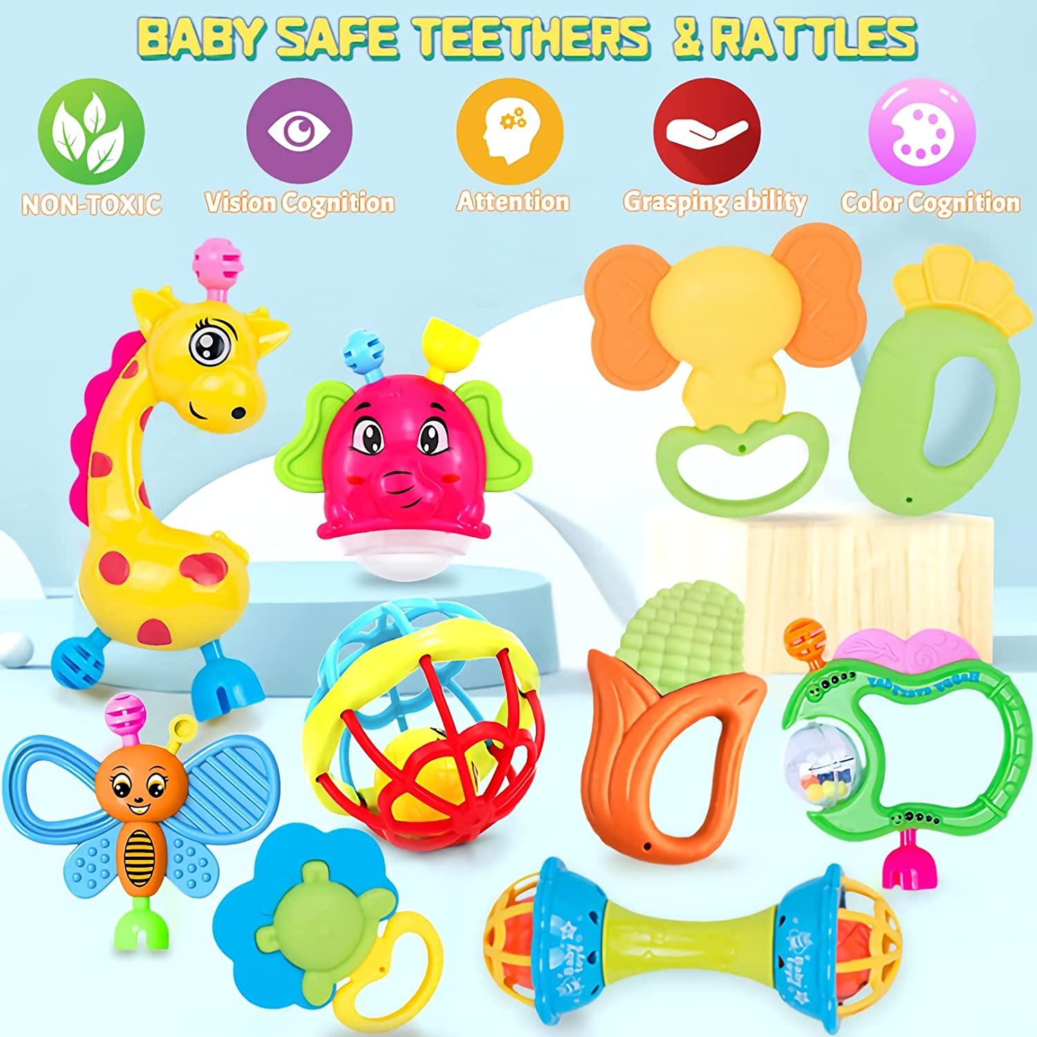 JKHEPL Baby Rattles Toys for 0-6 Months - 14 PcS Infant Toys 0-3 Month Old  Baby Boy girl gifts Set with Teething and Wrist Socks Rattle