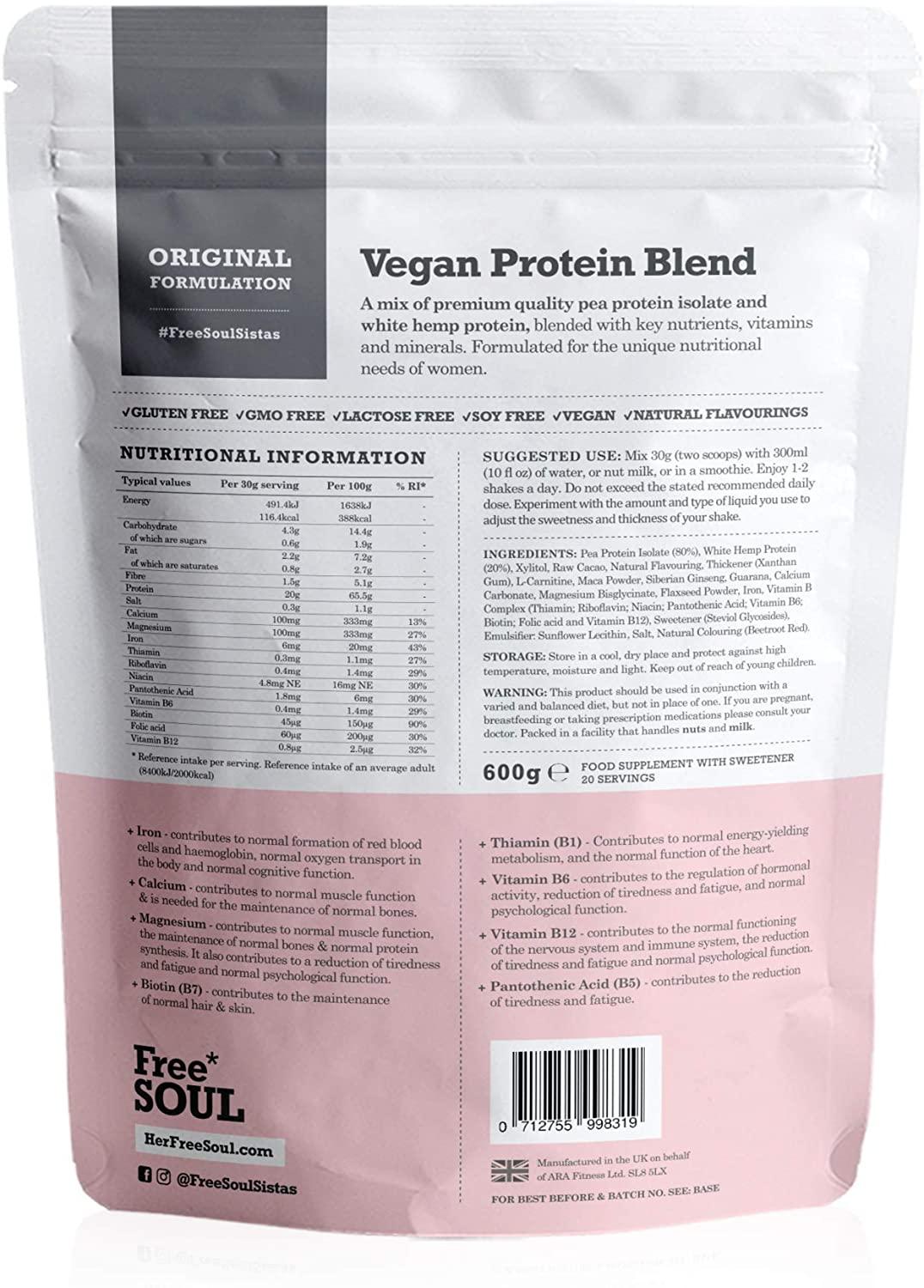 Free Soul Vegan Protein Powder for Women 20 Servings 20g Protein
