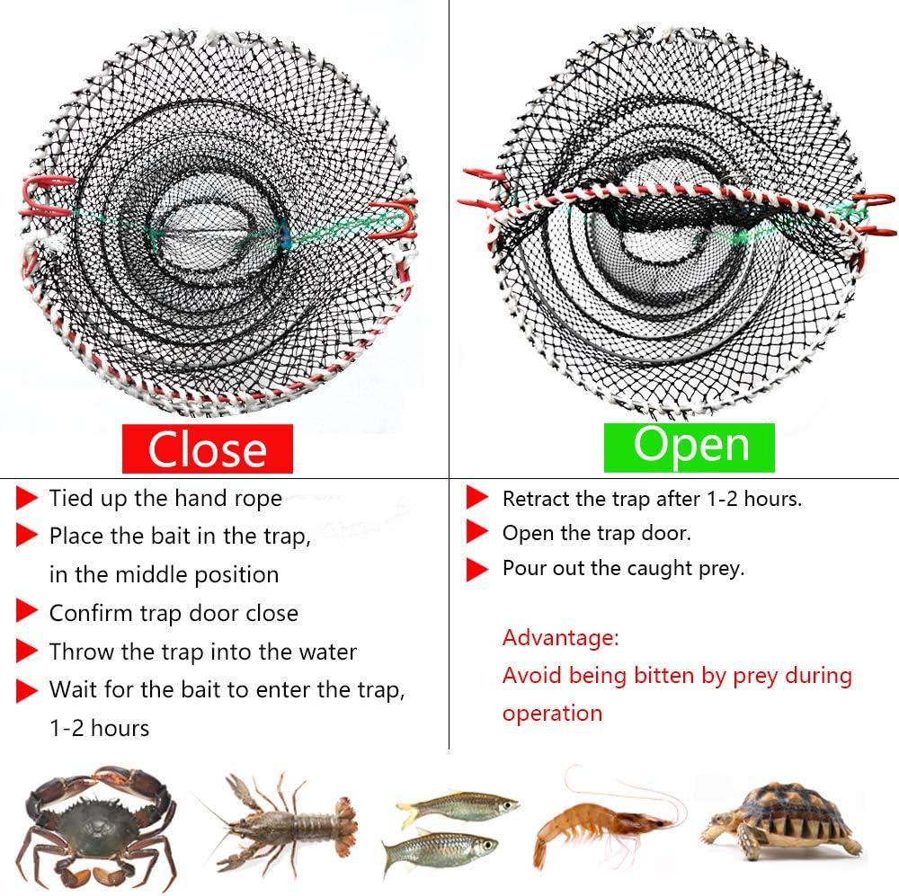 Drasry Crab Trap Bait Lobster Crawfish Shrimp Portable Folded Cast Net  Collapsible Fishing Traps Nets Fishing Accessories Black 23.6in x 11.8in  (60cm x 30cm) 1 PCS