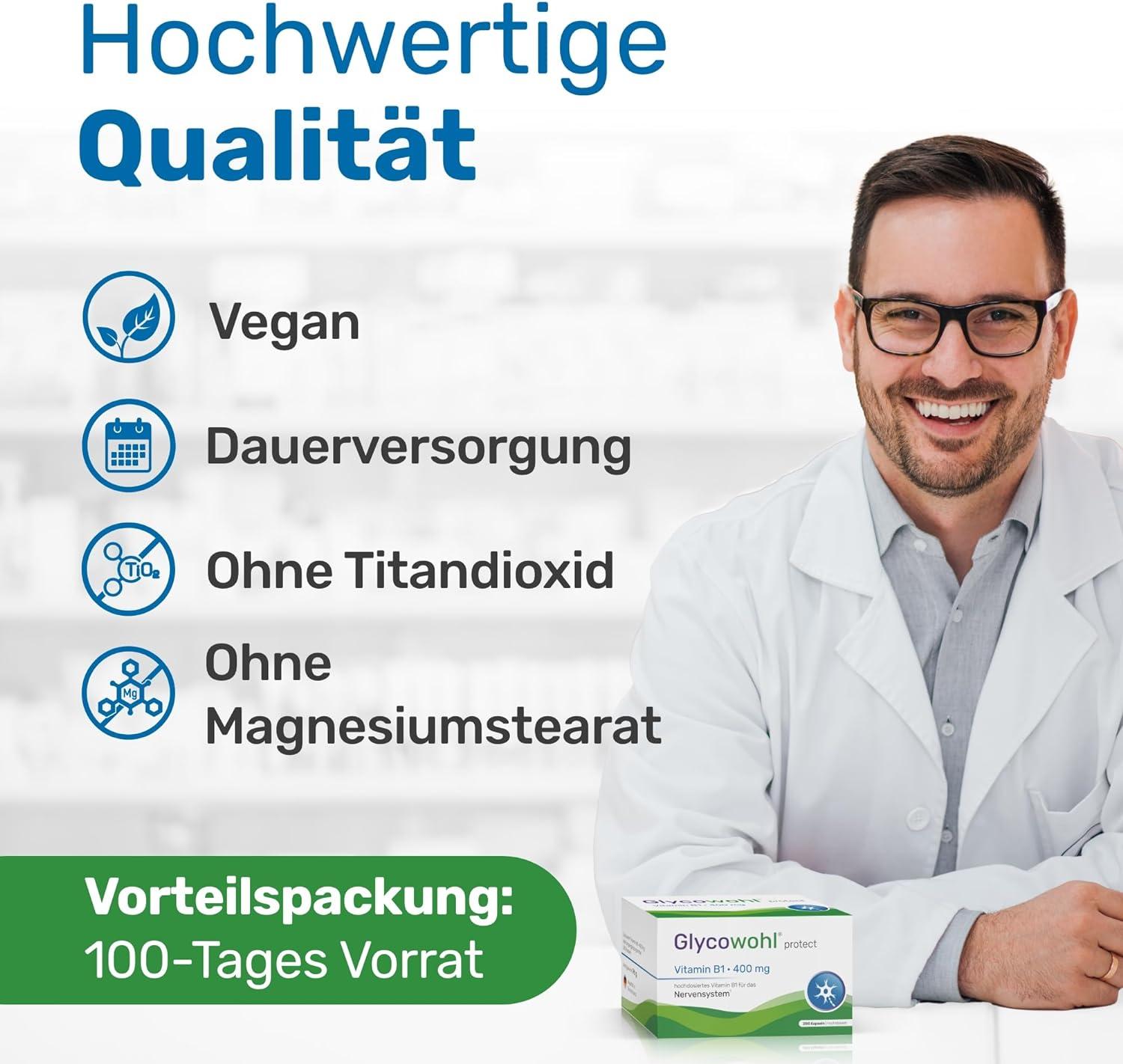 Glycowohl Protect Vitamin B1 (Thiamin) 400mg | 200 Vegan Capsules ...