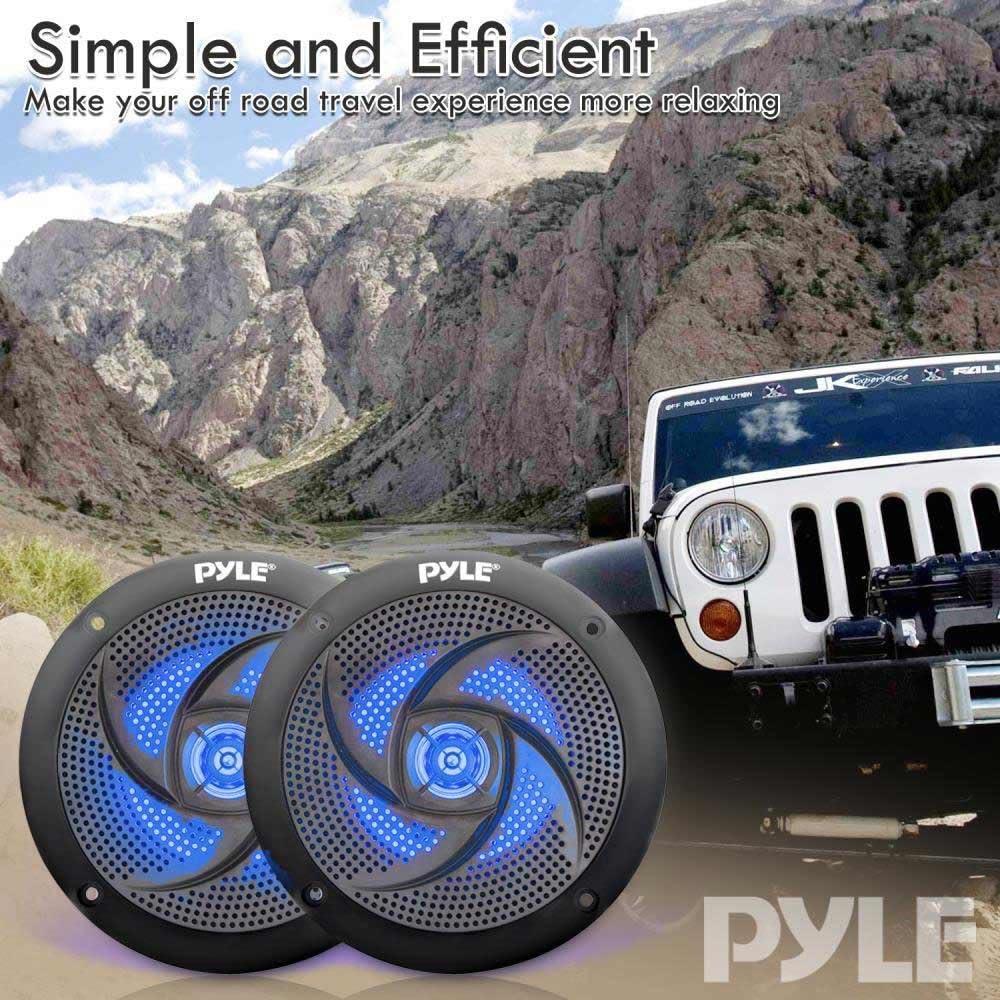 Pyle Low-Profile Waterproof Marine Speakers With Blue LED Lights - 4 Inch, 100W Pair