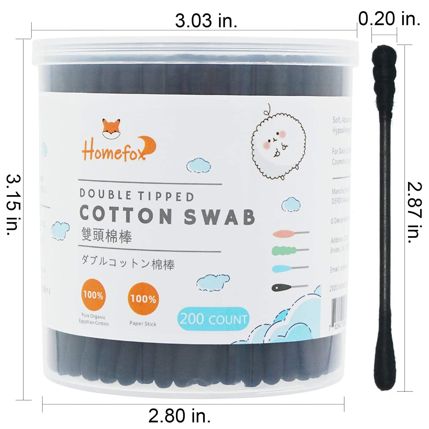 HOMEFOX Black Cotton Swabs 200 Count Organic DoubleSided Charcoal