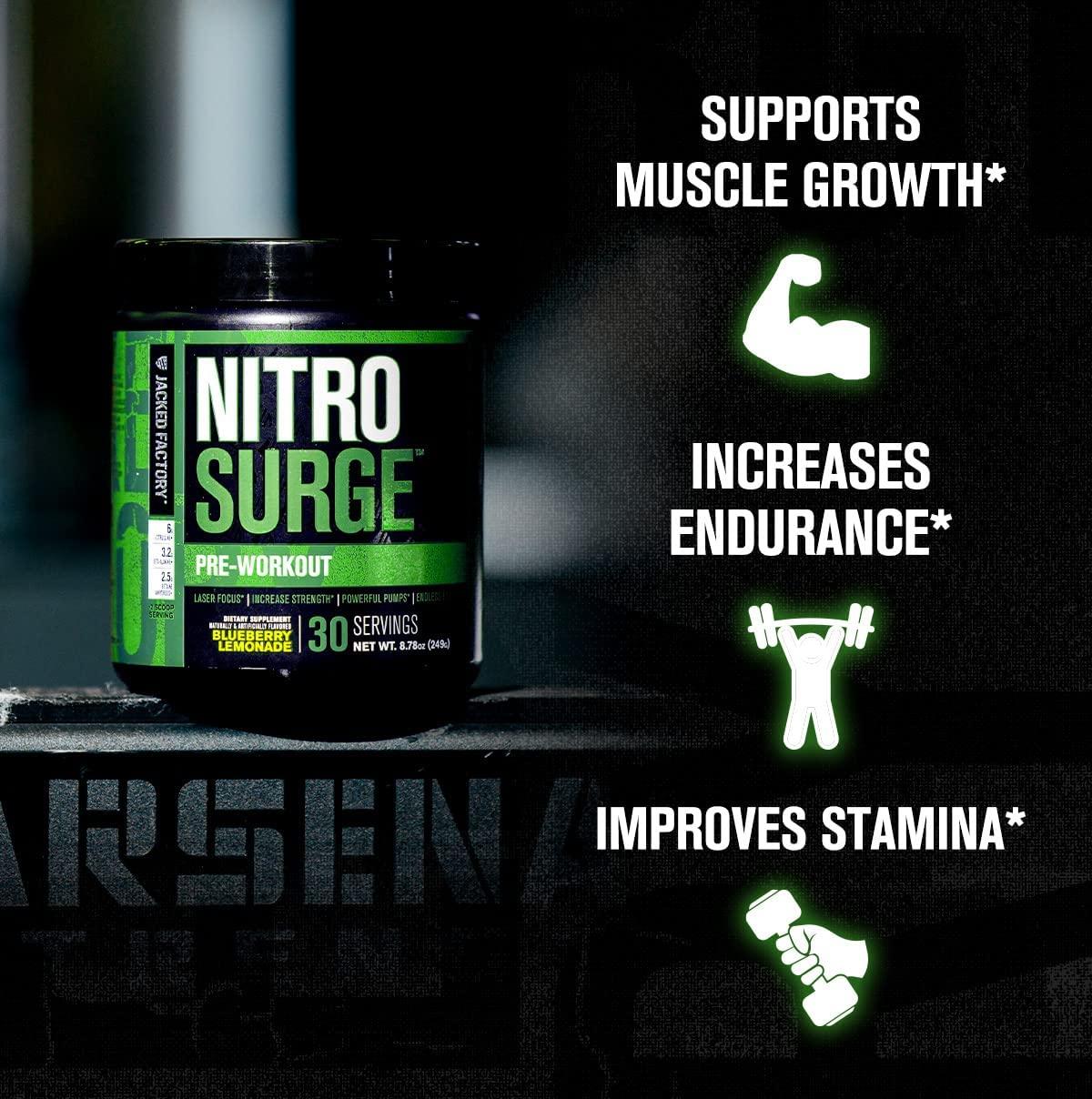 NITROSURGE Pre Workout Supplement Endless Energy, Strength Gains, Focus, Pumps 30 Servings