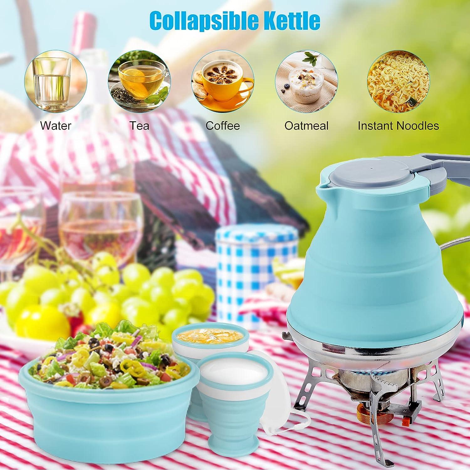 Portable Collapsible Camping Kettle, 1.5L/ 52OZ Foldable Silicon