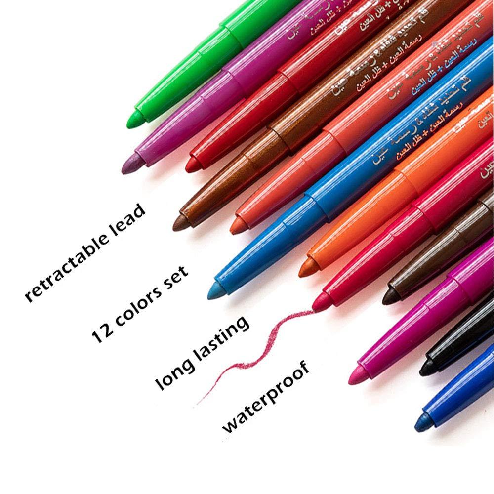 Eyeliner Set - 12 Colors Retractable Eye Makeup Liners for Women, Easy Apply Colored Eyebrow Pen Waterproof Eye Shadow Pencils by “wonder X”