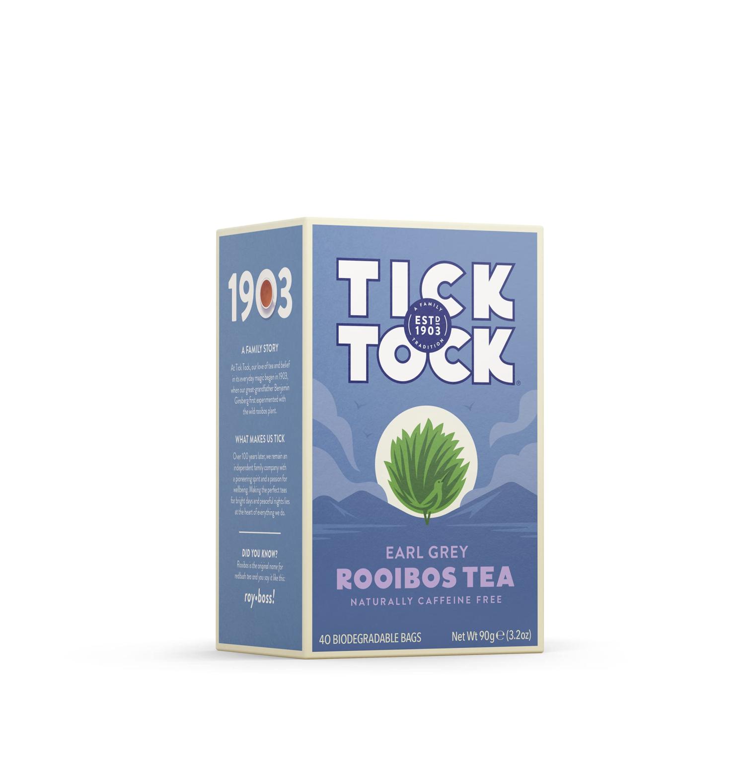TICK TOCK TEAS Earl Grey Rooibos Tea Bags 40 Count