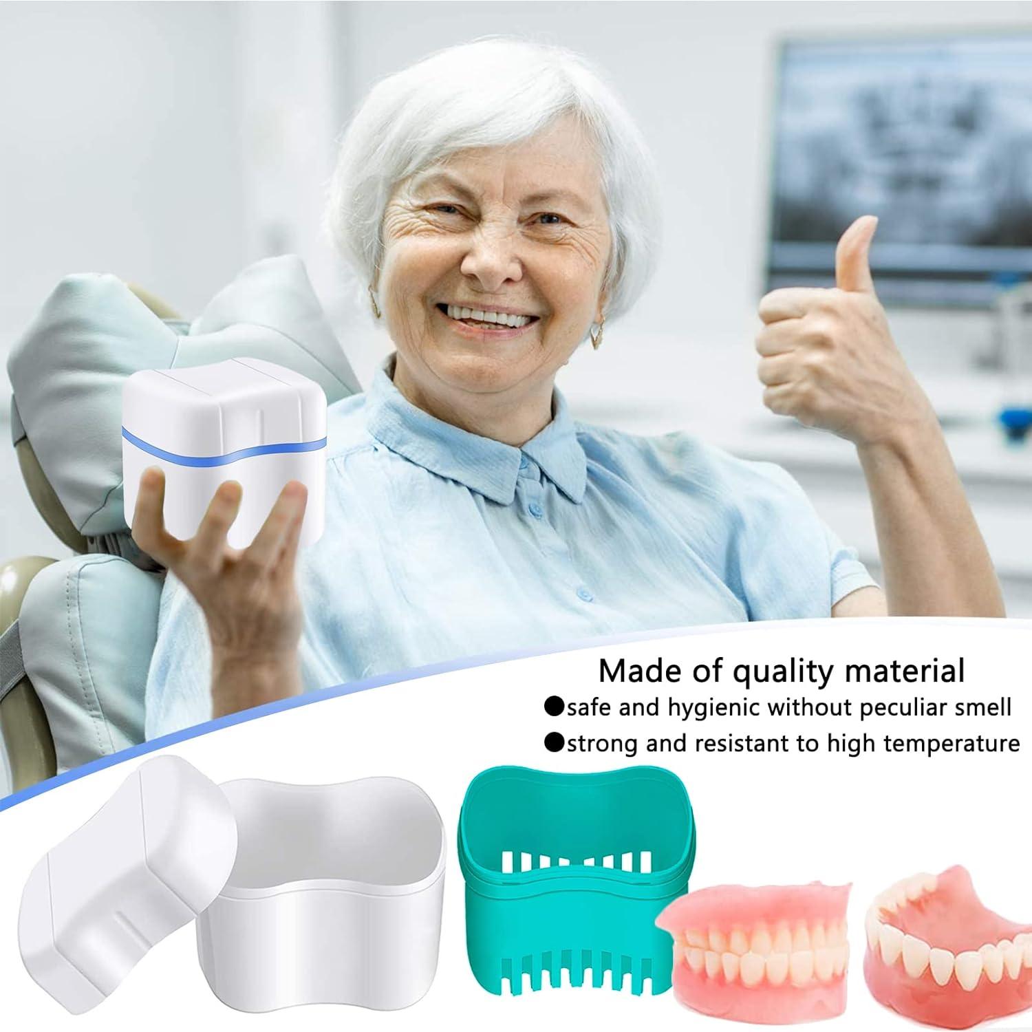 Hioph Denture Case Kit 2 Denture Bath Cups 2 Denture Cleaner Brushes 2