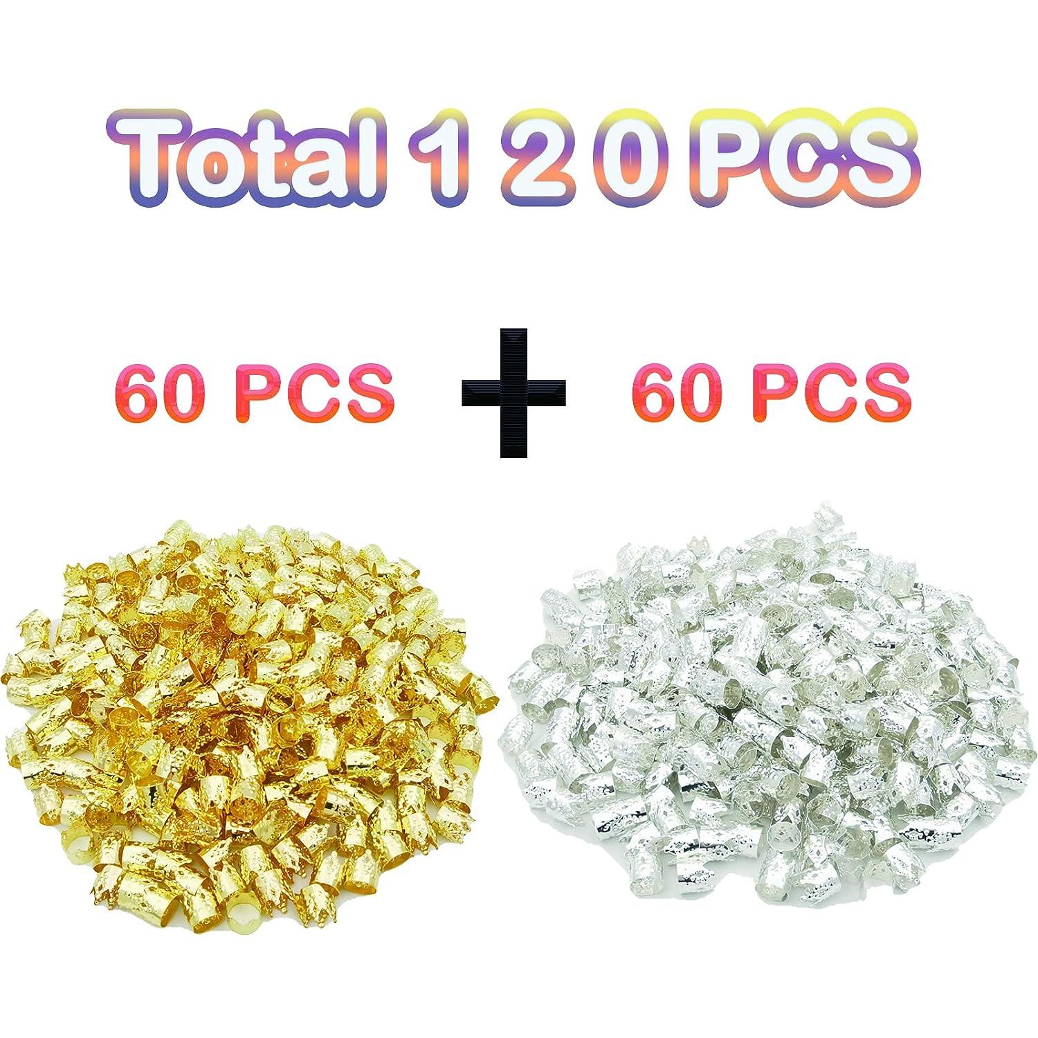 60-120pcs Dreadlocks Beads Metal Golden And Silver Hair Rings