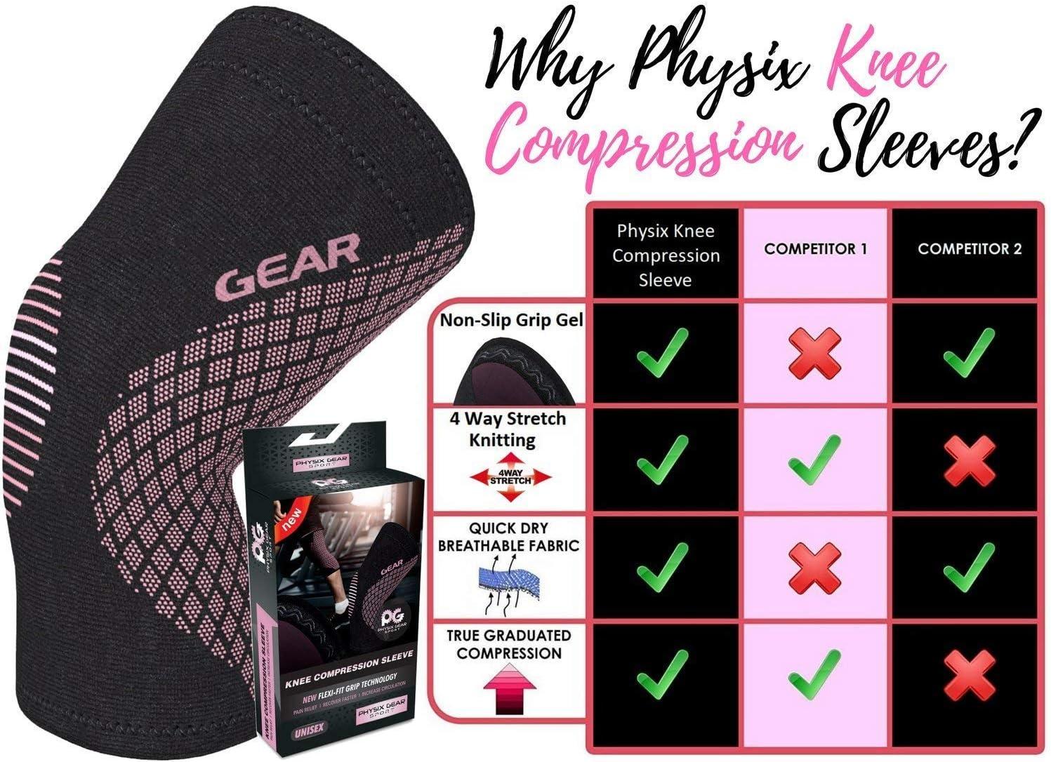 Physix Gear Sport Knee Support Brace - Best No-Slip Knee Braces for Knee  Pain Women & Men Compression Knee Sleeves for Running Workout Walking  Hiking Sports Arthritis ACL Torn Meniscus Medium