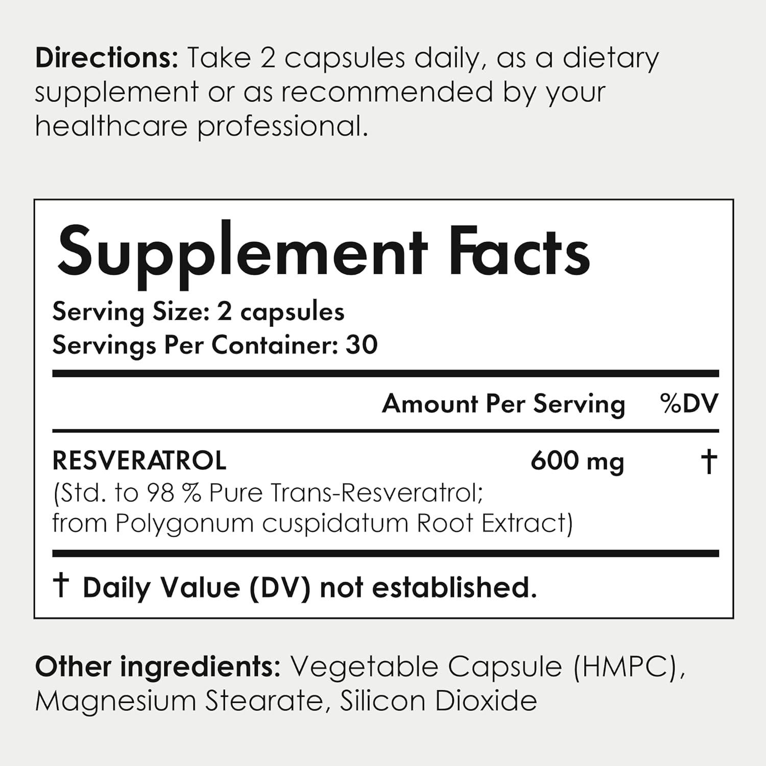 Ultra Premium Resveratrol 600mg Highest Strength Trans Resveratrol in
