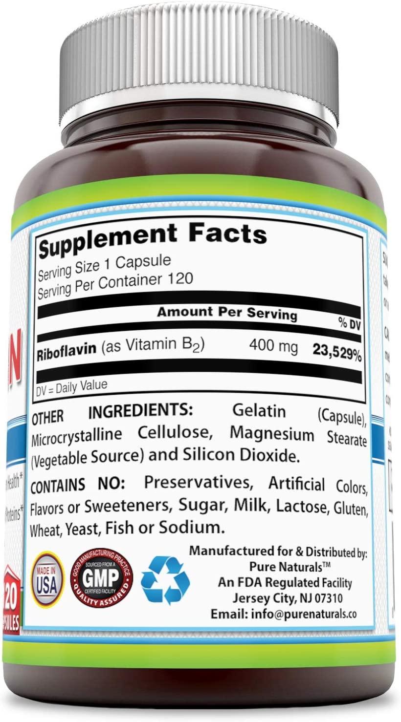 Pure Naturals Riboflavin 400 Mg 120 Capsules, Supports Nervous System