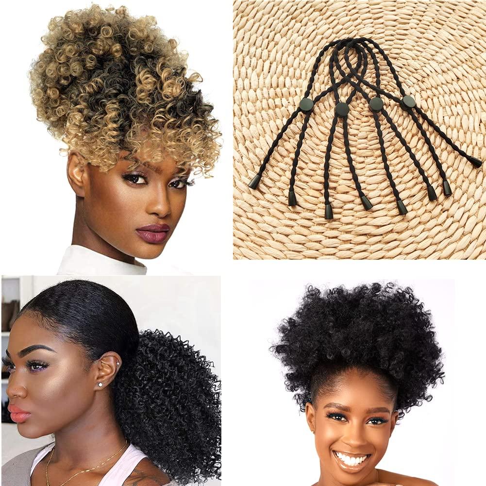 Afro Puff Drawstring Ponytail with Replaceable Bangs Gray Afro High Puff Bun  with 2 Bangs Short Afro Curly Hair Bun Clip in Hairpieces Pineapple  Ponytail with Bangs 1 Bun with 2 Bangs