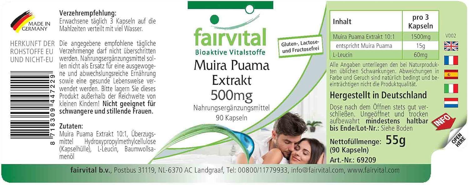 Fairvital Muira puama Extract 500mg Vegan HIGH Dosage 90
