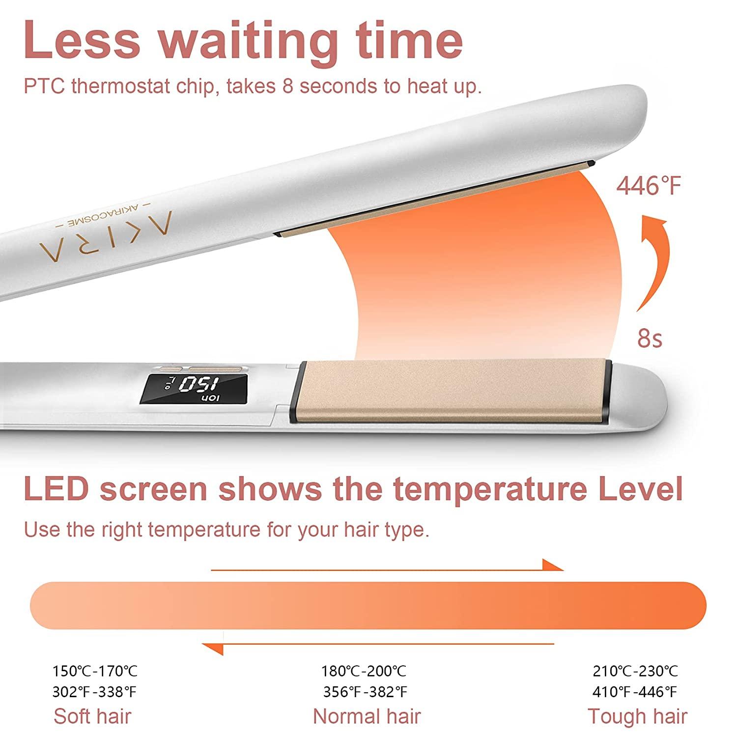 AKIRACOSME Hair Straightener and Curler 2 in 1, Professional Ceramic