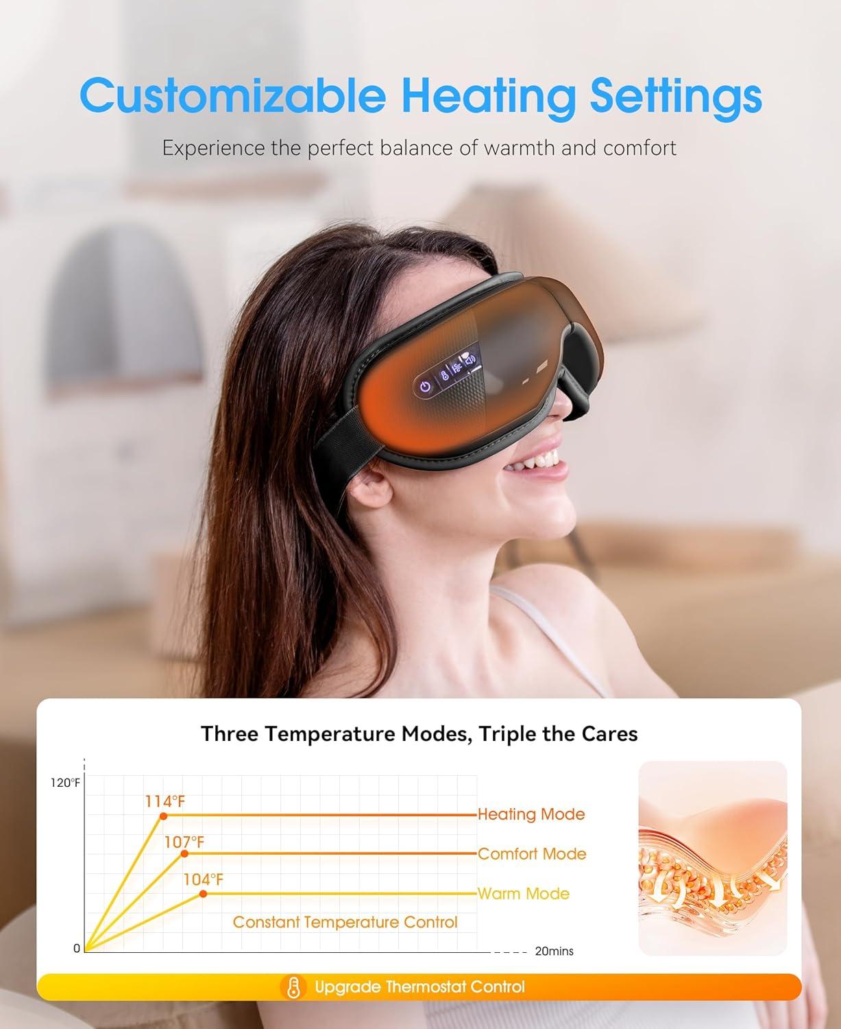 MUSICOZY Eye Massager with Heat & Vibration | Bluetooth Music Relaxation  Mask for Migraines & Eye Strain | Best Gift for Women (Black | Buy Now with  Express International Delivery