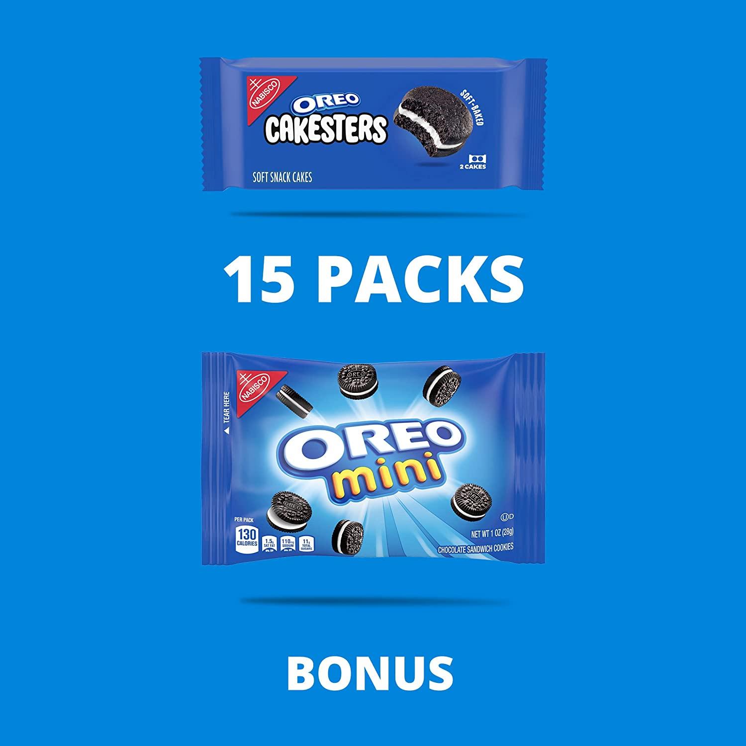 OREO Cakesters Soft Snack Cakes, 3 5 Count Packs (15 Total Snack Packs) + Bonus OREO Mini