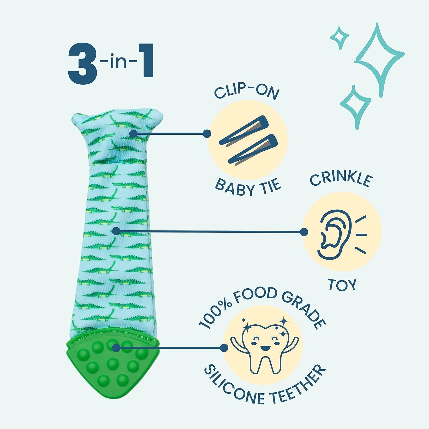Tasty Tie Teething Tie 3in1 Clipon Baby Tie Crinkle Toy & Silicone