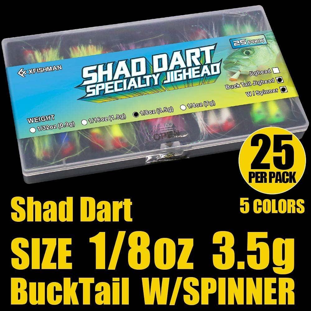Shad Darts Fishing Lures Dart Head Jig Underspin Bucktail Hair Jigs Head  for American Shad Bass Walleye Crappie Panfish 1/16oz 1/8oz 1/4oz White  Chartreuse 25 Pack 1/8 oz (3.5g)-25 Pack